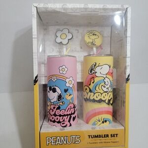 NEW! PEANUTS SNOOPY AND WOODSTOCK‎ "FEELING GROOVY" 20oz 2 Tumblers Gift Box Set